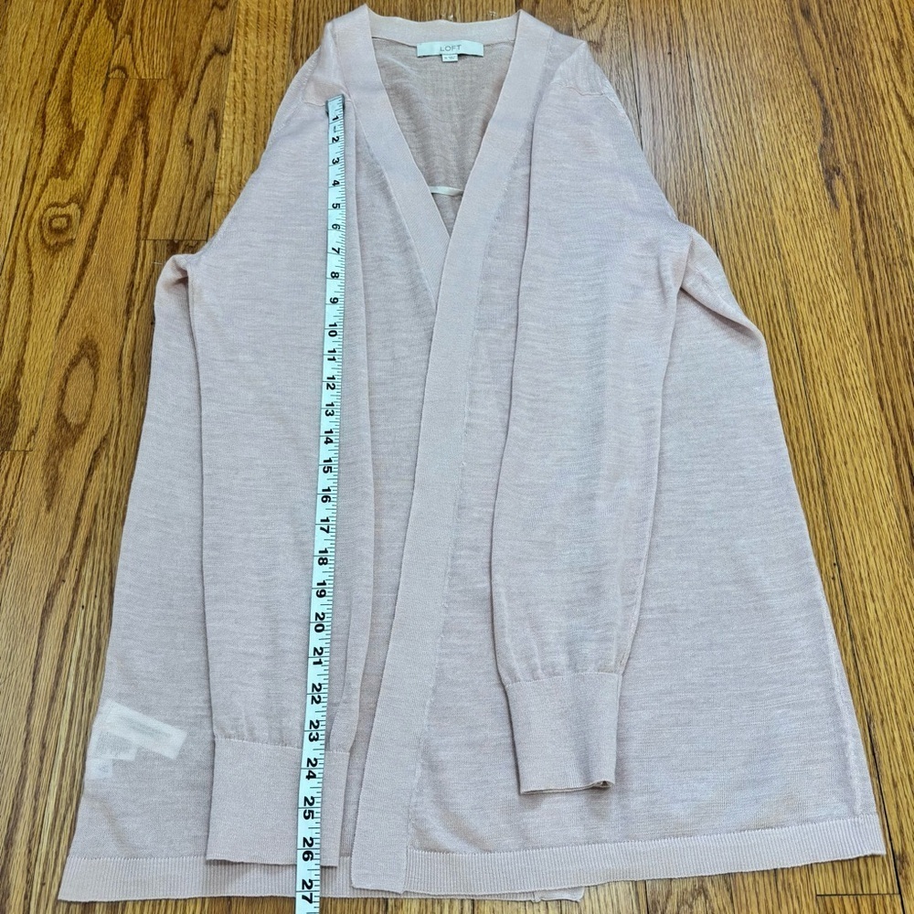 Loft pale pink linen rayon sheer open front long sleeve slouchy sweater cardigan - Picture 14 of 16